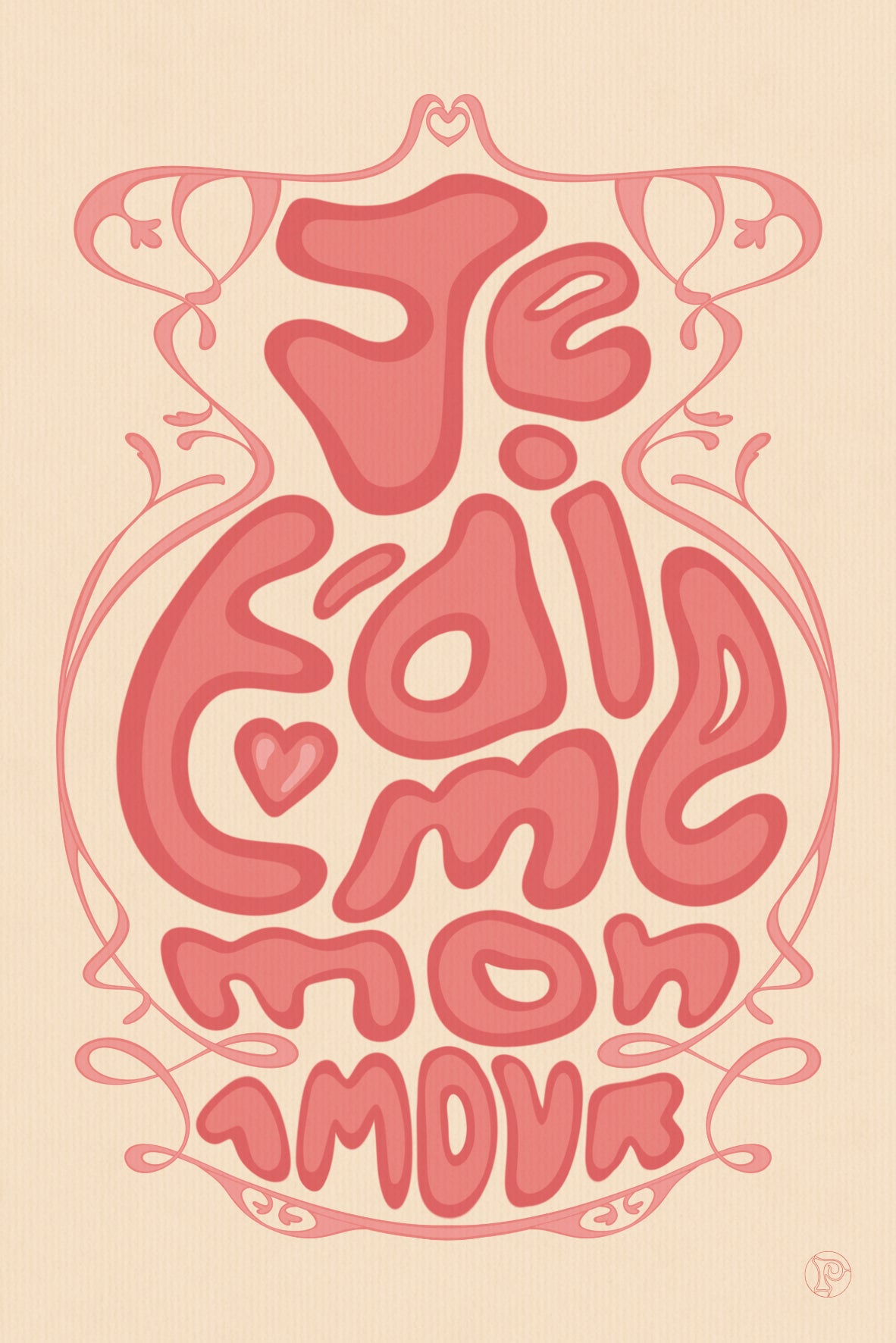 Carte typographique "Je t'aime mon amour"