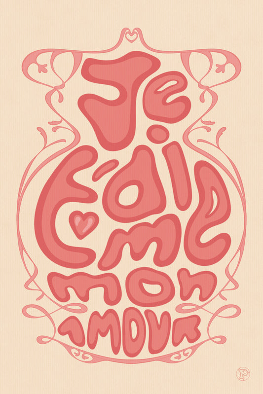 Carte typographique "Je t'aime mon amour"